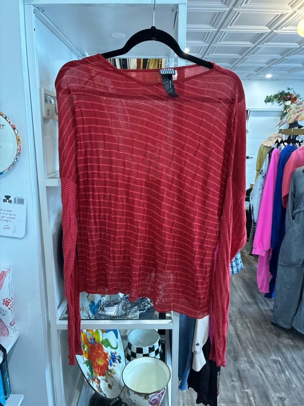 Lilith Lightweight Red Striped Women’s Long Sleeve Top